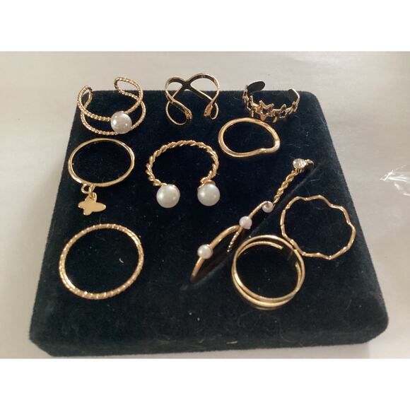 4065 NIP 12 Piece Goldtone Stacking Ring Set Gold Dainty Boho Vintage Bohemian - Picture 3 of 3